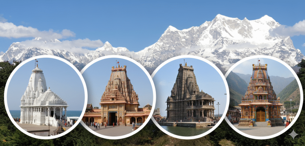 The Char Dham of India comprises four sacred pilgrimage sites located at the cardinal points of the country: Badrinath in the North, Dwarka in the West, Puri in the East, and Rameswaram in the South. Revered by Hindus, these shrines are considered essential for spiritual liberation (moksha) and form a journey that spans the spiritual heart of India.